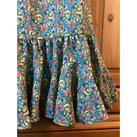 Umgee | NWT Floral Mock Neck Drop Waist Mini Dress - Green/blue | Large - Picture 4 of 5